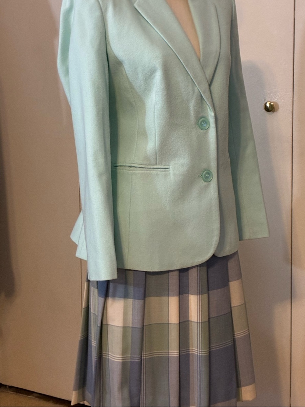 Pendleton Skirt in a Pastel Blue and Green Pleated Plaid Made in the USA - Picture 6 of 15